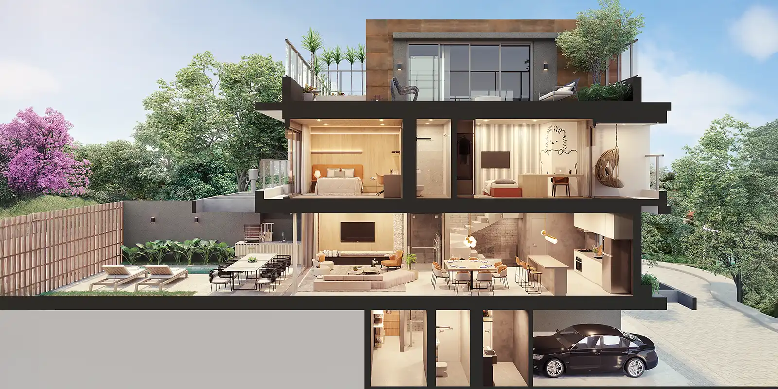Corte transversal da casa de 277m²