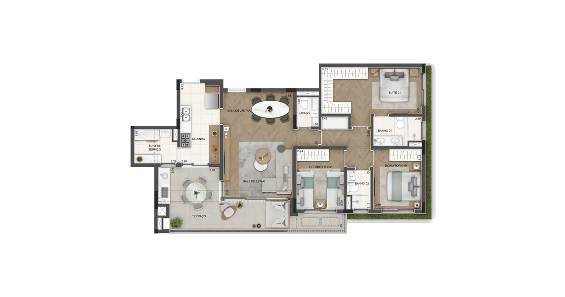 Planta do Apartamento - 125m² (3 dorms)