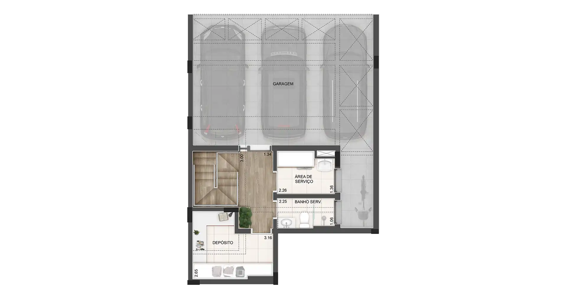 Planta da Casa 277m² - Piso Inferior